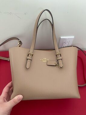 Coach Pebbled Leather Tote in Beige Taupe with Gold Hardware